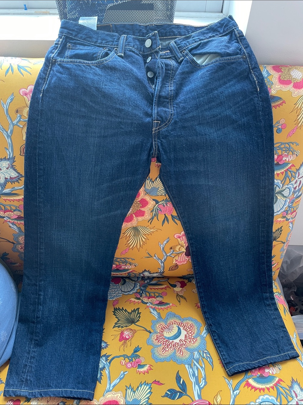Women's Straight Leg Dark Blue Jeans - Classic Mid-Rise